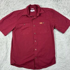 Carhartt Mens Short Sleeve Button Down Work Shirt Size S Burgundy Red Streetwear